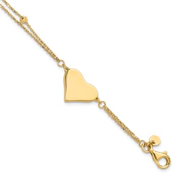 14K Yellow Gold Polished and Diamond-cut Heart Beaded 2-Strand Bracelet