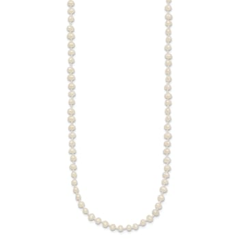 14k Yellow Gold 3-4mm White Near Round Freshwater Cultured Pearl 16 Inch Necklace