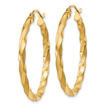 14k Yellow Gold Polished and Satin 1 1/4" Twisted Hoop Earrings