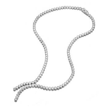 Bezel-Set CZ Tennis Necklace In White Rhodium Over Brass