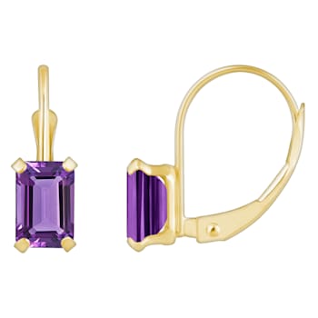 6x4mm Emerald Cut Amethyst 10k Yellow Gold Drop Earrings