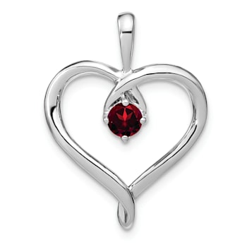 Rhodium Over 14k White Gold Garnet Heart Pendant