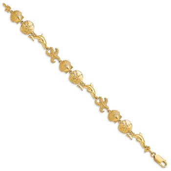 14k Yellow Gold Textured Seashore Theme Link Bracelet
