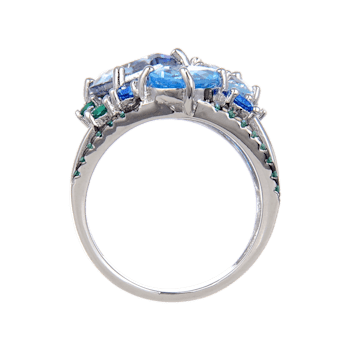 Multi-color Quartz, Blue Topaz and Green Nanocrystal Rhodium Over
Sterling Silver Ring