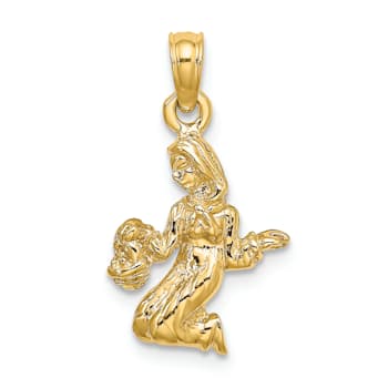 14k Yellow Gold 3D Textured Virgo Zodiac pendant