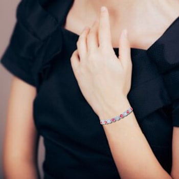 Peach Orange Lab Created Padparadscha and White Sapphire Orange Bracelet
for women
