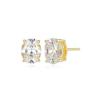Oval Moissanite 14k Yellow Gold Over Silver Stud Earrings 4.20ctw DEW