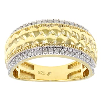 White Diamond 14k Yellow Gold Over Sterling Silver Mens Wide Band Ring 0.33ctw
