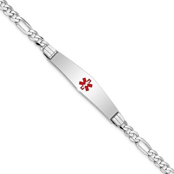 Rhodium Over 14k White Gold Medical Soft Diamond Shape Red Enamel Figaro
Link ID Bracelet