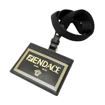 Fendi Fendace Black Leather Card Case Wallet Lanyard