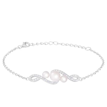 4-5mm and 6-6.5mm White Cultured Freshwater Pearl Silver  Bracelet