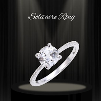 Round White Topaz Sterling Silver Solitare Ring, 1.90ctw