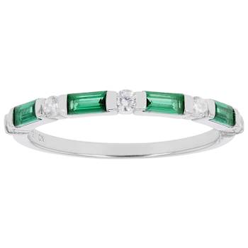 Emerald Color CZ And White CZ Band Ring In Sterling Silver