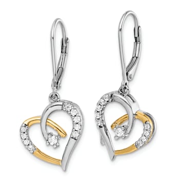 14k Yellow Gold and 14k White Gold Diamond Heart Dangle Earrings