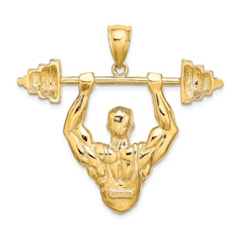 14k Yellow Gold Textured Bodybuilder Pendant