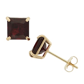 Princess-Cut Garnet Stud Earrings In 10K Gold