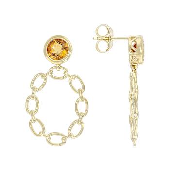 Golden Citrine And Link Earrings In 18K Gold Over Sterling Silver