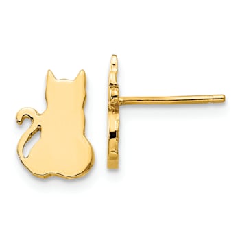 14k Yellow Gold Cat Earrings