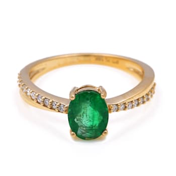 1.08 Ctw Emerald With 0.15 Ctw White Diamond Ring in 14K YG