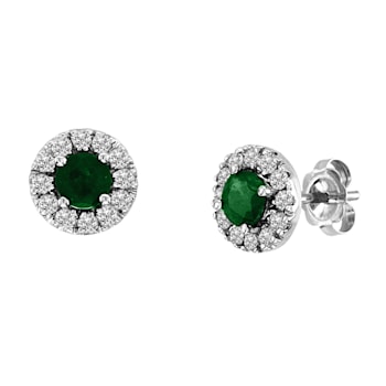 0.88ctw Emerald and Diamond Halo Earrings in 14k White Gold