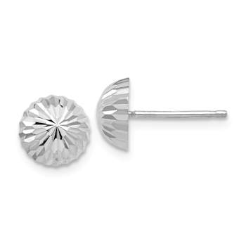 Rhodium Over 14k White Gold Polished and Diamond-Cut 8mm Half Ball Stud Earrings