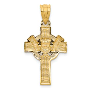 14K Yellow Gold with White Rhodium Accent Claddagh Cross Pendant