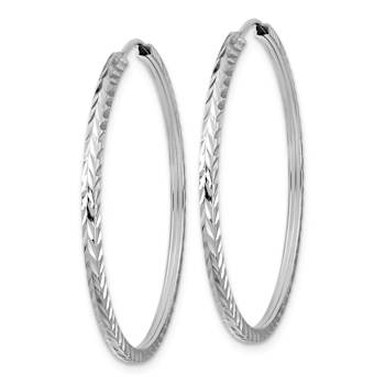 Rhodium Over 14k White Gold Diamond-Cut 1 5/16" Square Tube Endless
Hoop Earrings