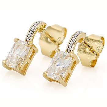 Diamond Simulant Rectangular Earrings In 18K Gold Over Sterling Silver