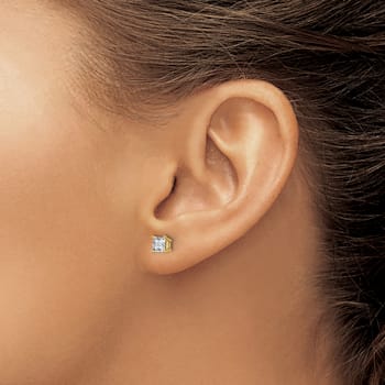 14K Yellow Gold 1.5ct. 5.0mm Princess G H I True Light Moissanite Earrings