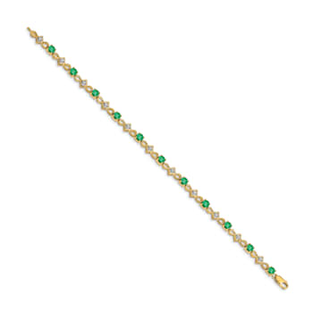 14k Yellow Gold and Rhodium Over 14k Yellow Gold Diamond and Emerald Bracelet