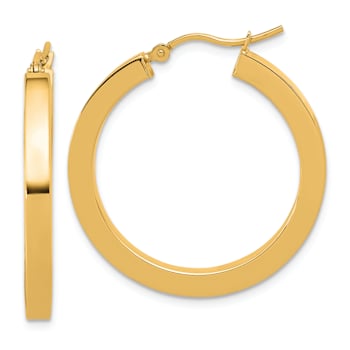 14k Yellow Gold 1 3/16 inch Polished Square Hoop Earrings