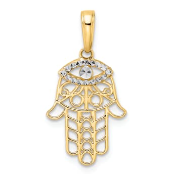 14k Two-tone Gold Diamond-Cut Evil Eye Hamsa Pendant