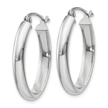 Rhodium Over 14k White Gold Polished 1" Oval Tube Hoop Earrings
