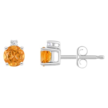 4mm Round Citrine with Diamond Accents 14k White Gold Stud Earrings
