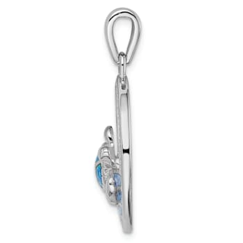 Rhodium Over Sterling Silver Blue Inlay Lab Created Opal Turtle Pendant