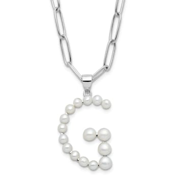 Rhodium Over Sterling Silver 3-5.5mm Freshwater Cultured Pearl LETTER G
18-inch Necklace