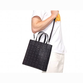 MCM Small Aren Tote in Visetos Black Handbag