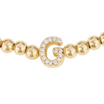 Initial G CZ Beaded Bracelet Set In 14K Gold Over Brass 0.15ctw