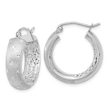 Rhodium Over 14k White Gold 13/16" Polished, Satin and Diamond-cut
In/Out Hoop Earrings