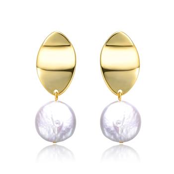 Coin Pearl Drop Earrings In 14K Gold Over Sterling Silver