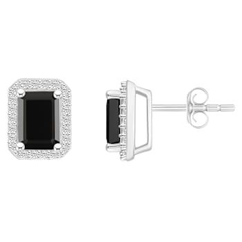 7x5mm Emerald Cut Black Onyx And Created White Sapphire 10k White Gold
Halo Stud Earrings