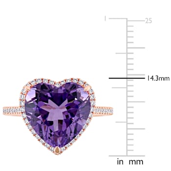 Amethyst and Diamond 14K Rose Gold Halo Ring 6.78ctw