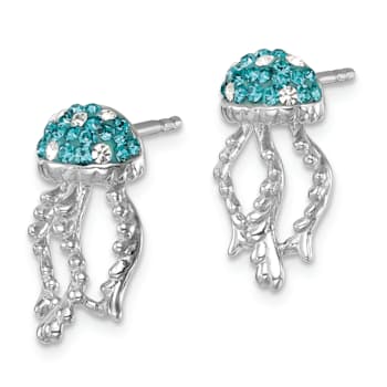 Rhodium Over Sterling Silver Polished Crystal Jellyfish Post Earrings