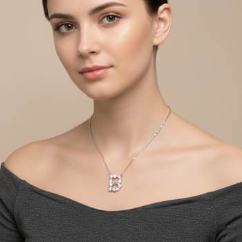 Initial B Mixed Cut CZ Pendant Necklace In Sterling Silver 18 Inch