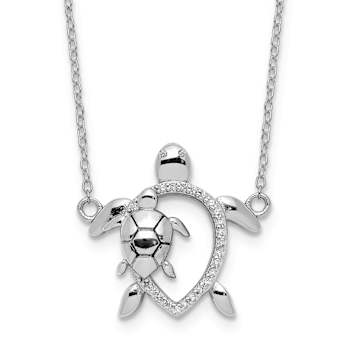 Rhodium Over Sterling Silver Polished Cubic Zirconia Turtles with 2 Inch
Extension Necklace