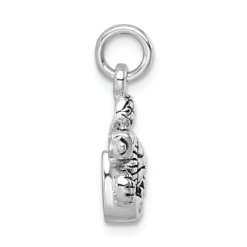 Rhodium Over Sterling Silver Antiqued Crystal Hatching Turtle Pendant