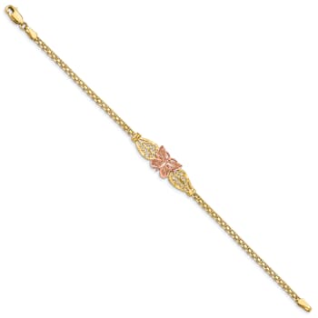 14K Two-tone Gold Polished and Diamond-Cut Butterfly Bracelet