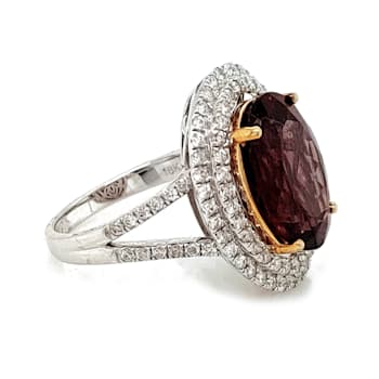 9.29 Ctw Garnet 0.82 Ctw White Diamond Ring in 14K 2-Tone