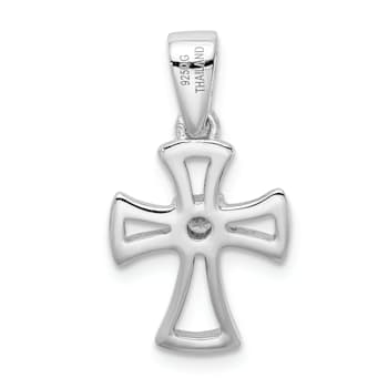 Rhodium Over Sterling Silver Cubic Zirconia Open Cross Pendant