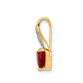 10k Yellow Gold and Rhodium Over 10k Yellow Gold Diamond, 1.15 ctw Lab
Created Ruby Heart Pendant